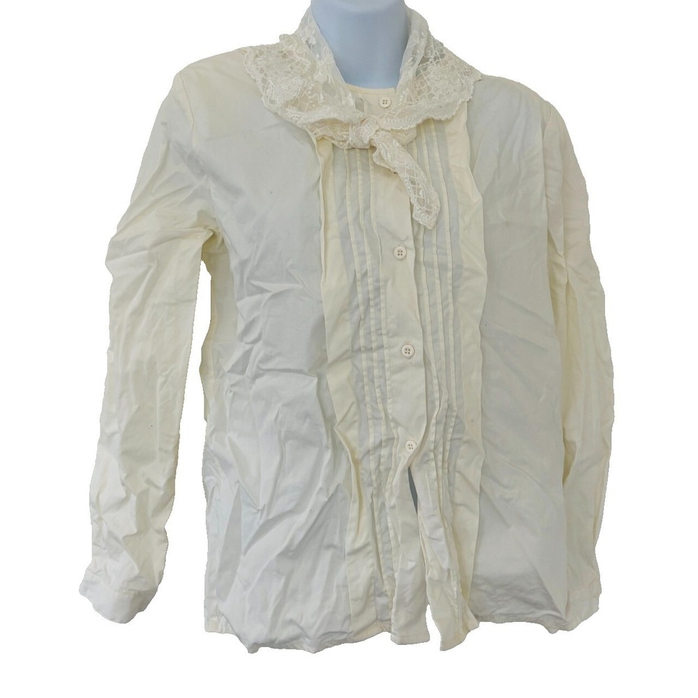 Vintage Romantic Blouse Womens 10 Lace Frontier Off White Sheer Victorian Whimsi